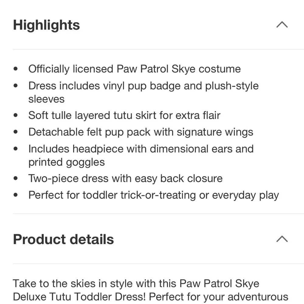 Kids Paw Patrol Skye Costume with Hat